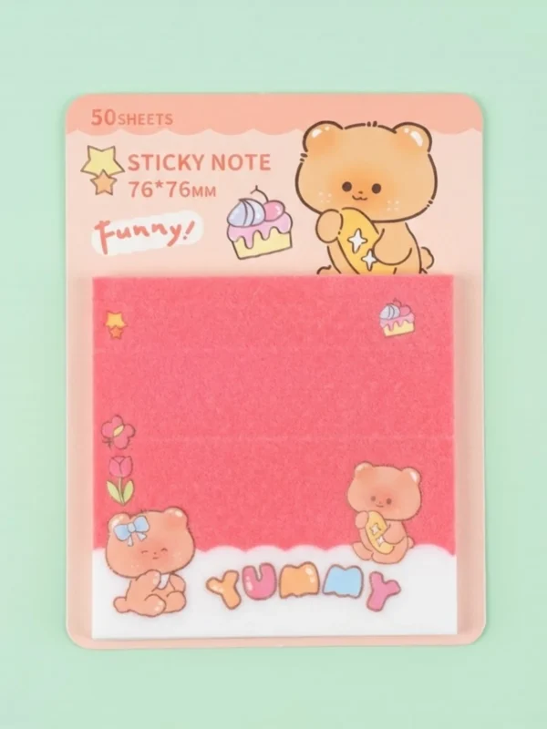 Nota Adhesiva Transparente con Brillos de 50 Hojas Diseño Osito Kawaii Colorido