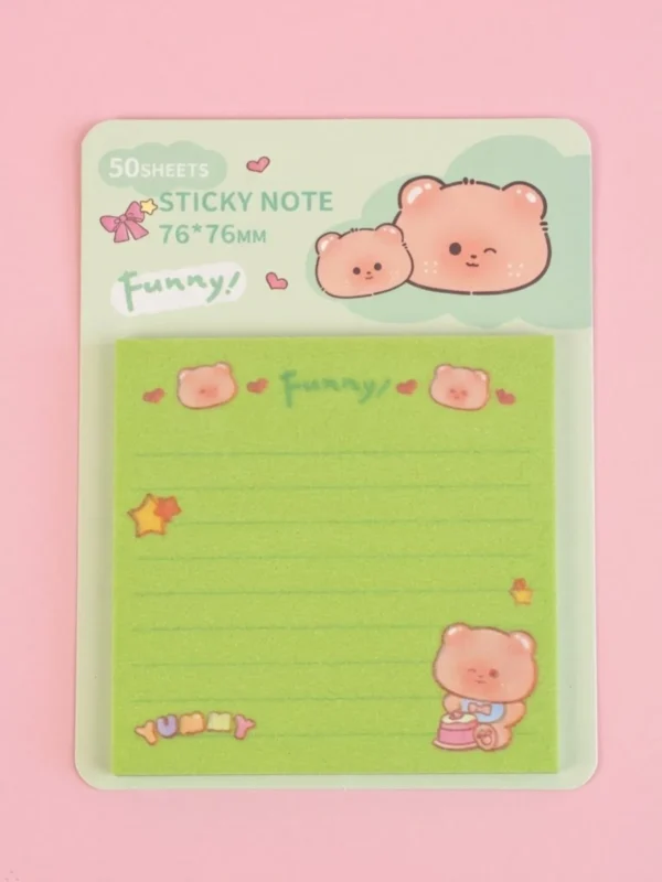Nota Adhesiva Transparente con Brillos de 50 Hojas Diseño Osito Kawaii Colorido