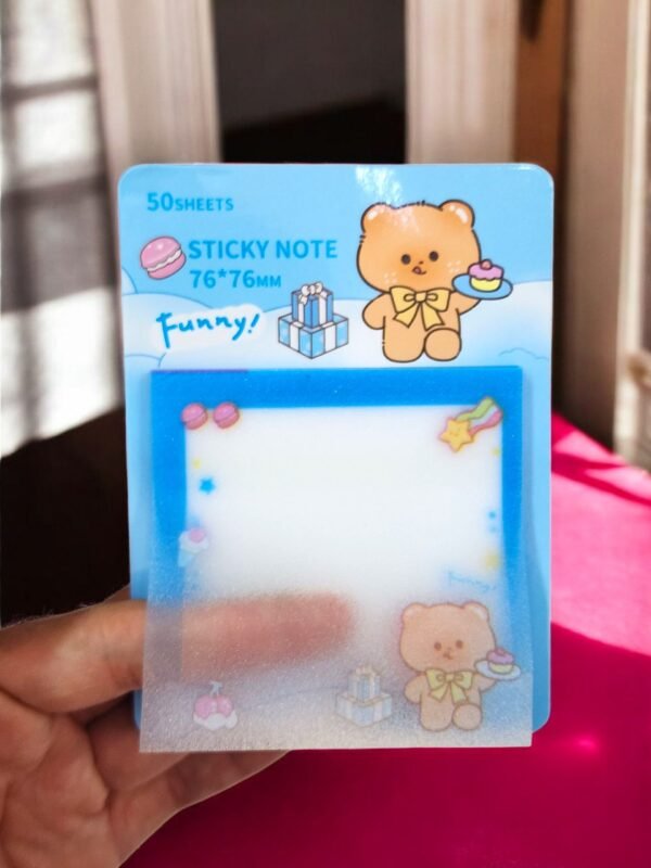 Nota Adhesiva Transparente con Brillos de 50 Hojas Diseño Osito Kawaii Colorido