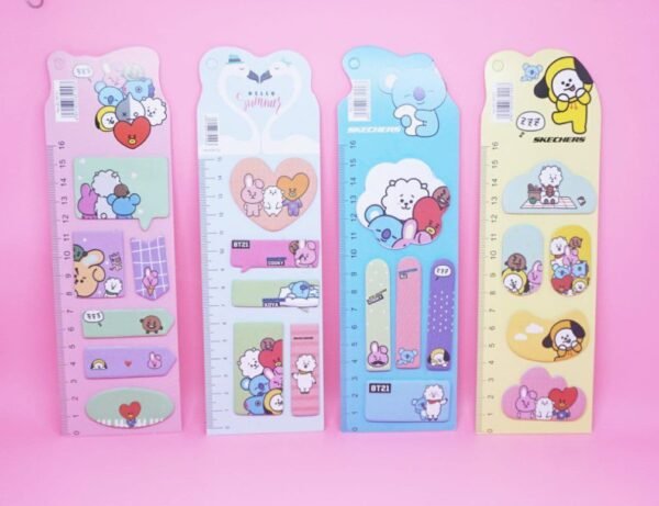 Planilla de Notas Adhesivas con Regla Kawaii