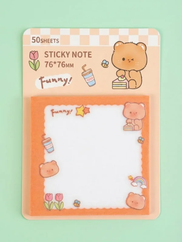 Nota Adhesiva Transparente con Brillos de 50 Hojas Diseño Osito Kawaii Colorido
